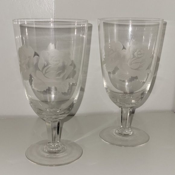 Dining | 2 Crystal Vintage Rose Etched Wine Glasses Cordial Stemware ...
